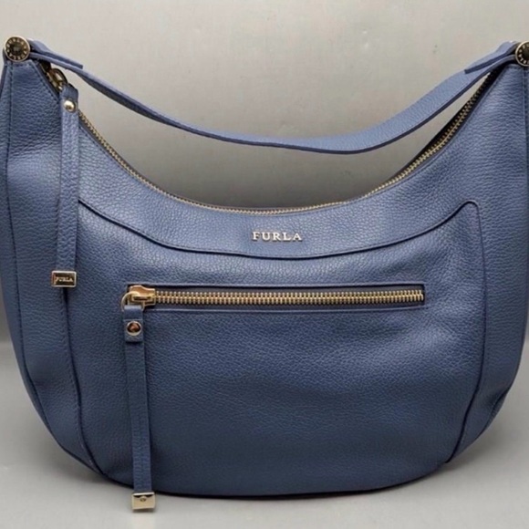 Furla Handbags - GORGEOUS Furla Slate Blue Ginevra Hobo Bag - COA incl - Video best shows color.